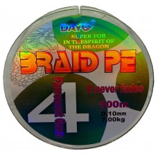 Плетеный шнур DAYO BRAID PE x4 100м, 4 жилы, 0.23 мм, 17.80 кг, ярко-салатовый