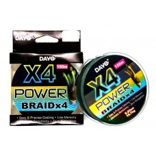 Плетеный шнур DAYO POWER BRAID x4 100м, 4 жилы, 0.35 мм, 33.60 кг, темно-зеленая